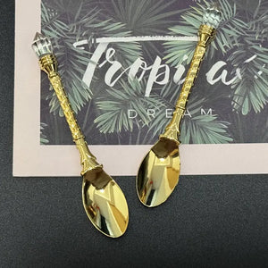 Spiral Twist Regal Spoon With Crystal Topper, 4.7" ~ Gold or Silver