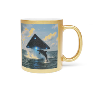 Tropical Metallic Mug, Gold or Silver - UFO & Dolphin