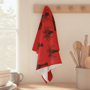 Tropical Microfiber Coffee/Tea Towel – Art Deco Palms, Red