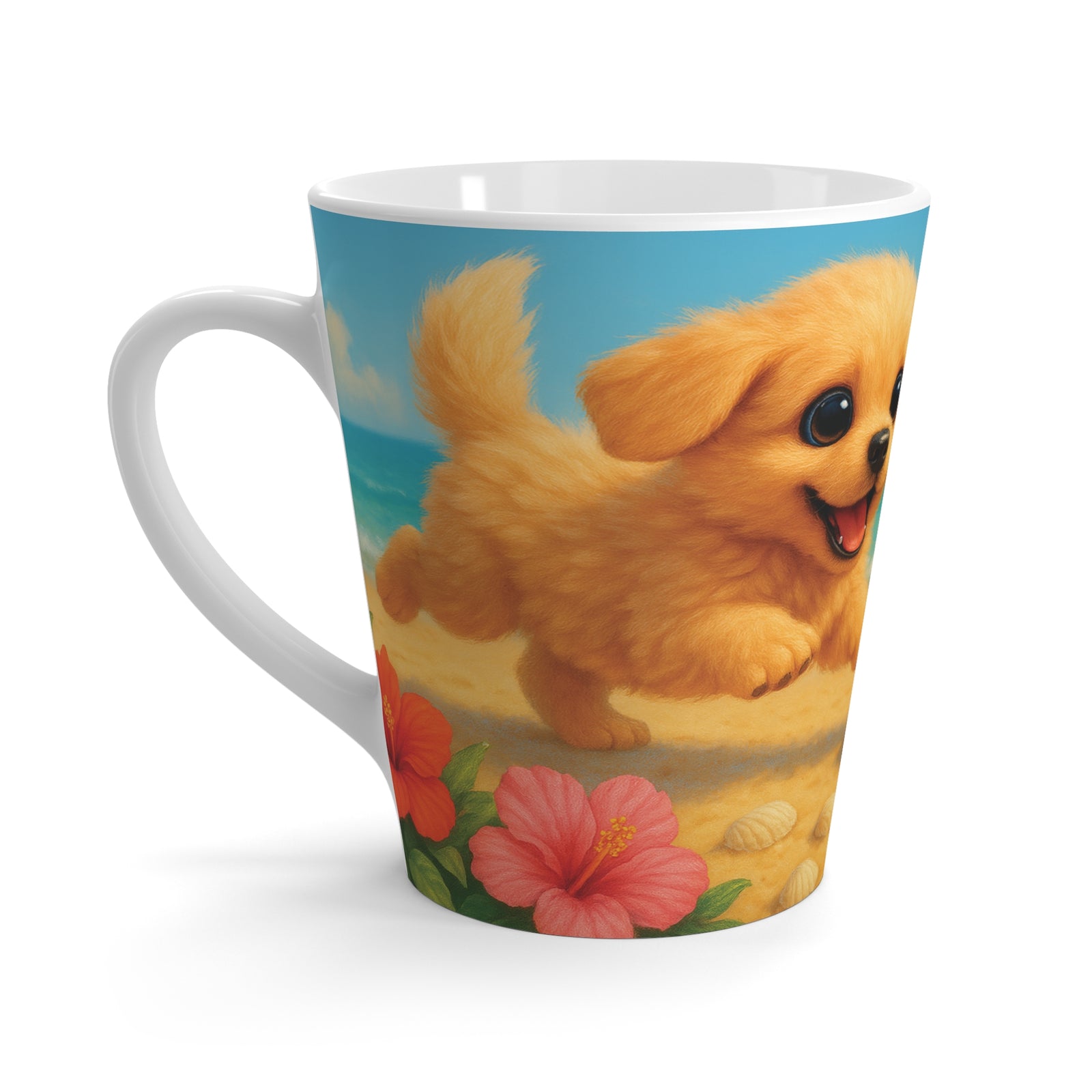 Latte White Mug - Two Puppies on Beach