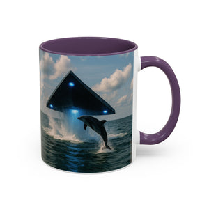 Accent Coffee Mug (11, 15oz), 8 Colors - UFO and Dolphin