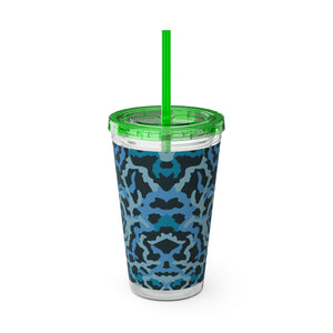 Tropical Tumbler with Straw | 16 oz: Coral Threads, Blue
