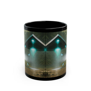 Black Coffee Mug - UFO & Waterfall