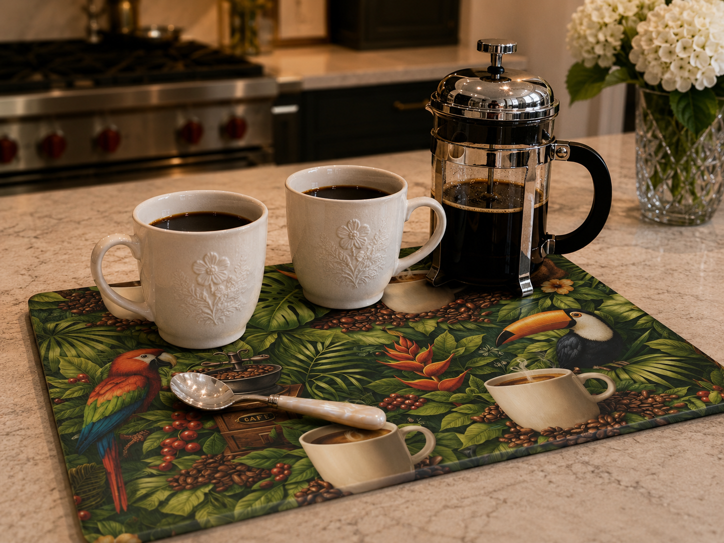 Glass Coffee Station Plate ~ Rainforest Coffee Friends