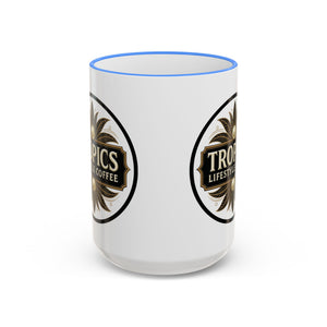Accent Rim & Handle Coffee Mug — Tropics Lifestyle Coffee Pearl/Palm Logo