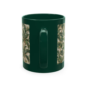 Tropical Ceramic Mug, 11 oz — Palm Mosaic Leaves Coffee Cup