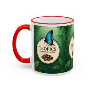Accent Rim & Handle Coffee Mug — Tropics Lifestyle Coffee Butterfly Logo