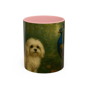 Accent Coffee Mug (11, 15oz), 8 Colors - Puppy Ariel and Peacock