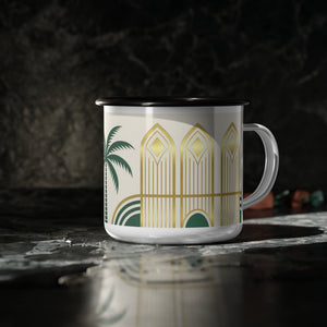 Enamel Camp Cup — Art Deco Palm & Windows