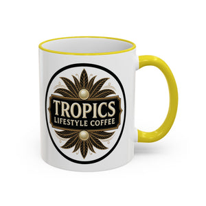 Accent Rim & Handle Coffee Mug — Tropics Lifestyle Coffee Pearl/Palm Logo