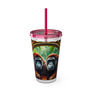 Tropical Tumbler with Straw | 16 oz: Framed Orangutan Apes