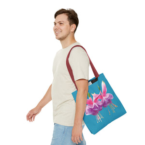 Two Fuschsias Tropical Flower Tote Bag/Turquoise - 3 Sizes