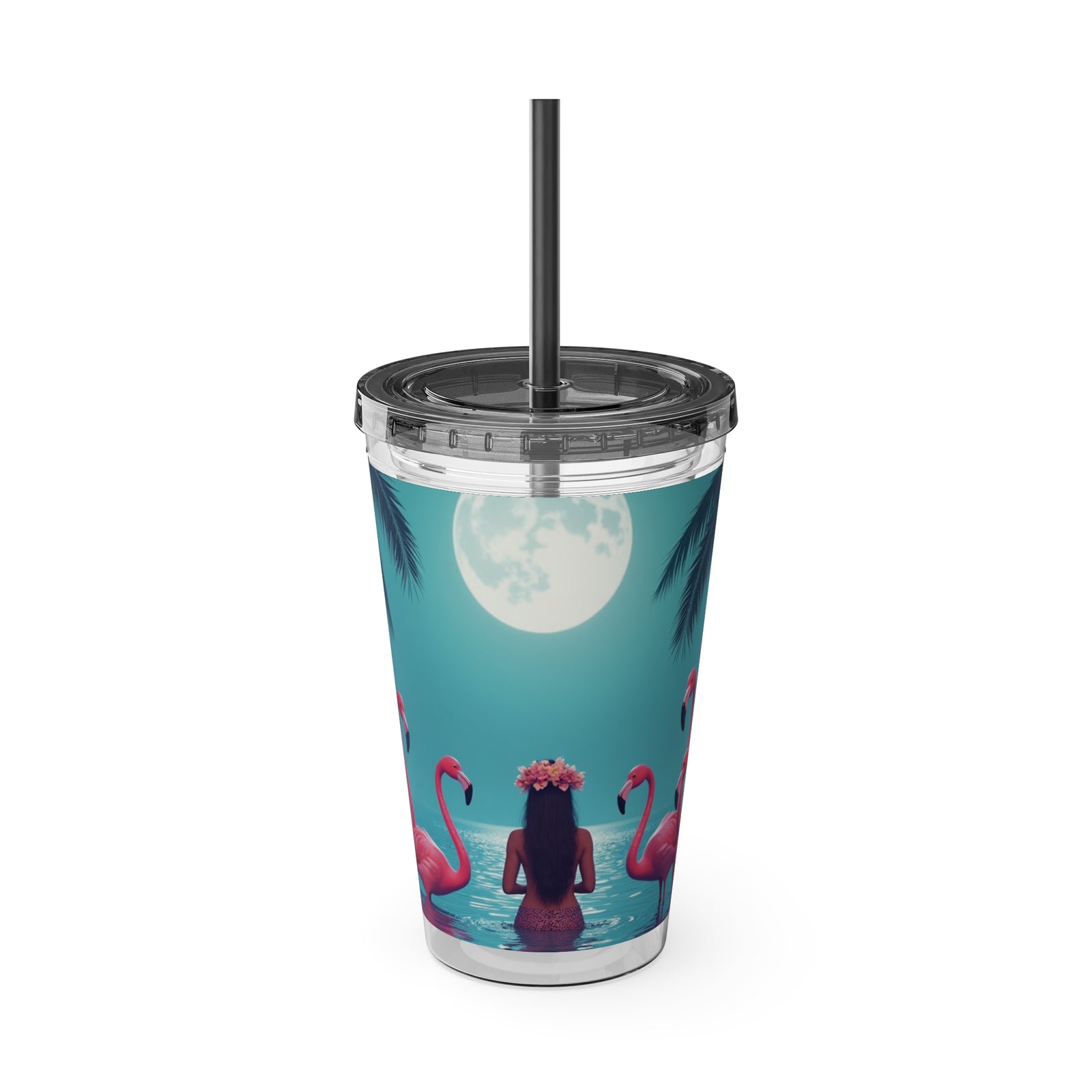 Tropical Tumbler with Straw | 16 oz: Moonlit Mermaid and Flamingos