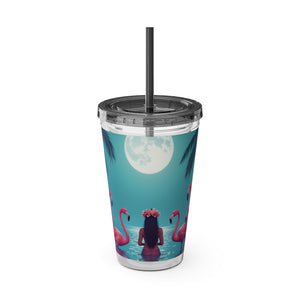 Tropical Tumbler with Straw | 16 oz: Moonlit Mermaid and Flamingos