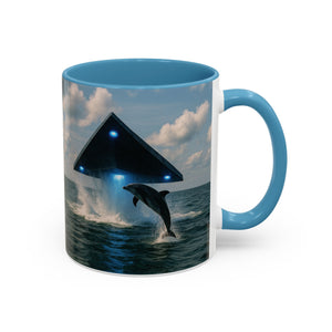 Accent Coffee Mug (11, 15oz), 8 Colors - UFO and Dolphin