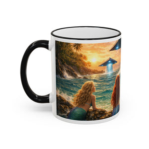 Accent Rim & Handle Coffee Mug — UFO & Mermaids