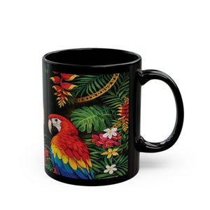 Tropical Parrot Black Mug – Colorful Macaw Coffee Cup (11oz/15oz)