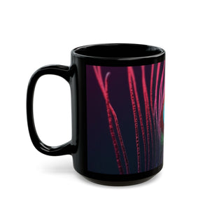 Black Coffee Mug - Peacock Eye Feather, Magenta