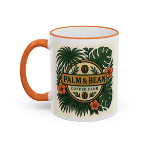 Accent Rim & Handle Coffee Mug — Palm & Bean Coffee Club Logo