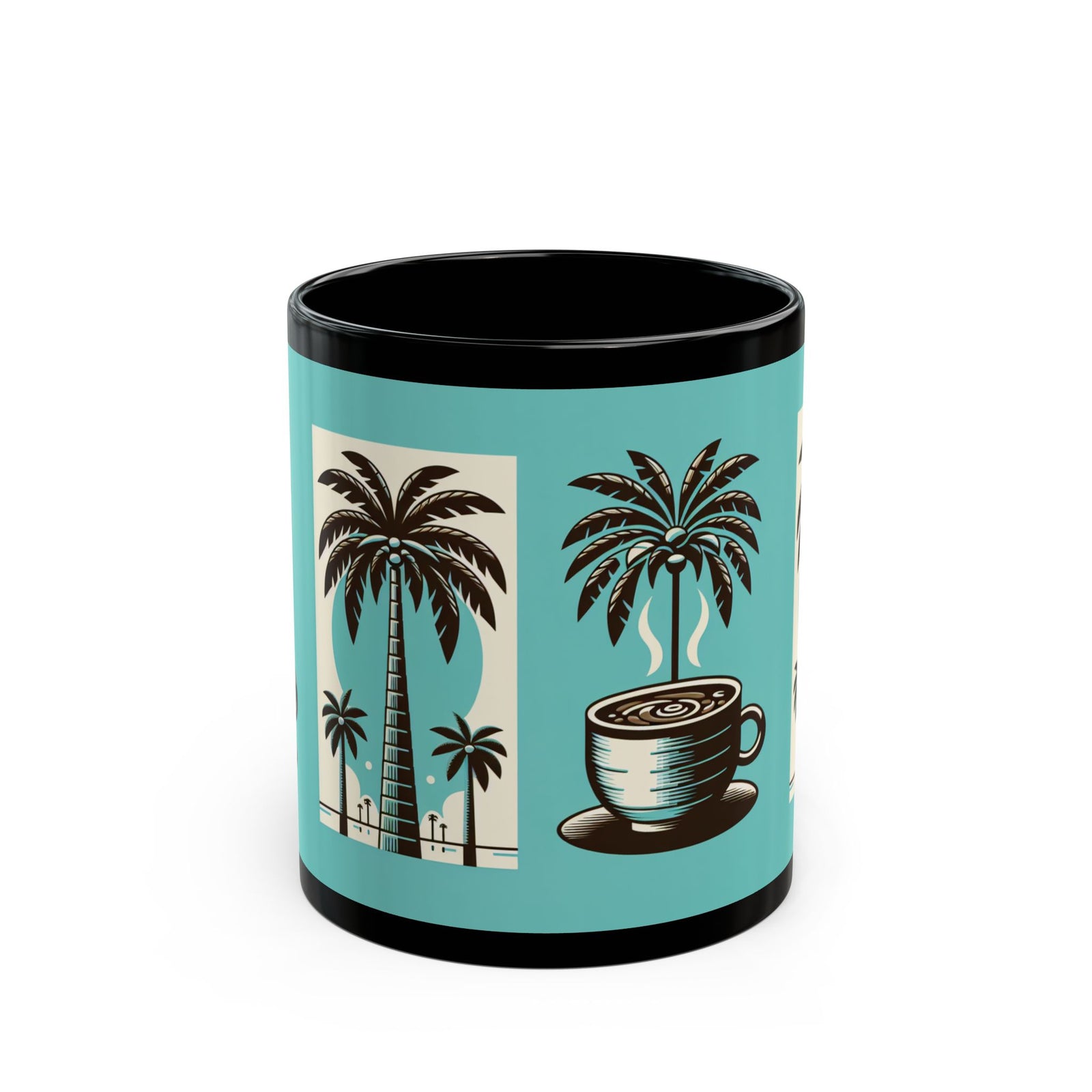 Black Coffee Mug - Palms & Coffee