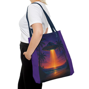 UFO at Beach Sunset Tote Bag, Purple - 3 Sizes