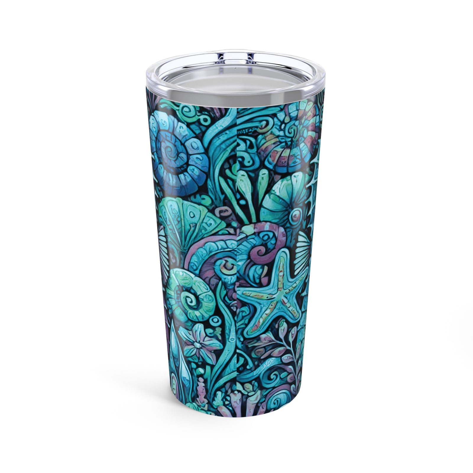 20oz Tropical Glossy Tumbler, Stainless Steel / Seahorse Trio, Turquoise