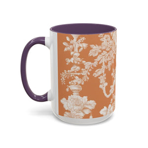 Accent Color Coffee Mug (11, 15oz), Pearl Lady Toile/Melon