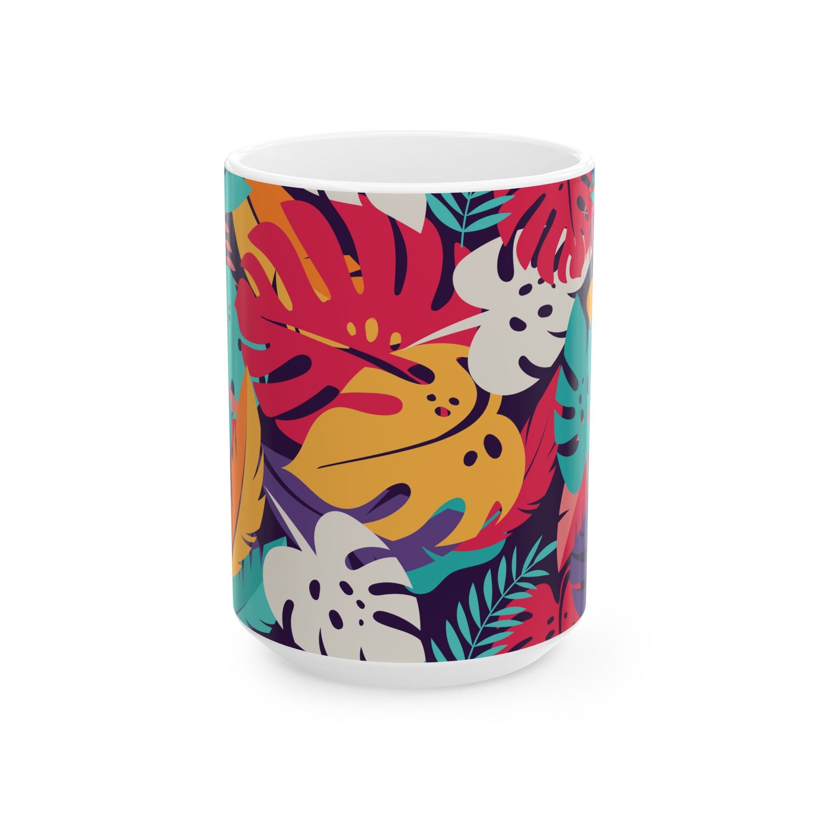 Ceramic White Mug - Colorful Rainforest Plants