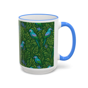 Accent Rim & Handle Coffee Mug ~ Parrot Family, Blue