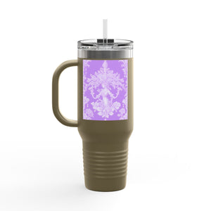 Insulated Travel Mug - 40oz - Perfect for Outdoor Adventures / Pearl Lady Toile/Amethyst