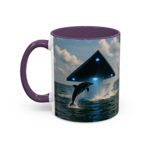 Accent Coffee Mug (11, 15oz), 8 Colors - UFO and Dolphin
