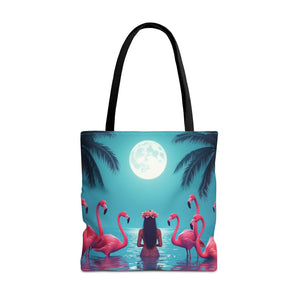 Moonlit Mermaid and Flamingos Tote Bag - 3 Sizes
