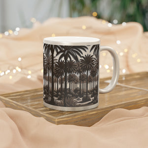 Tropical Metallic Mug, Gold or Silver - Woodcut Palms