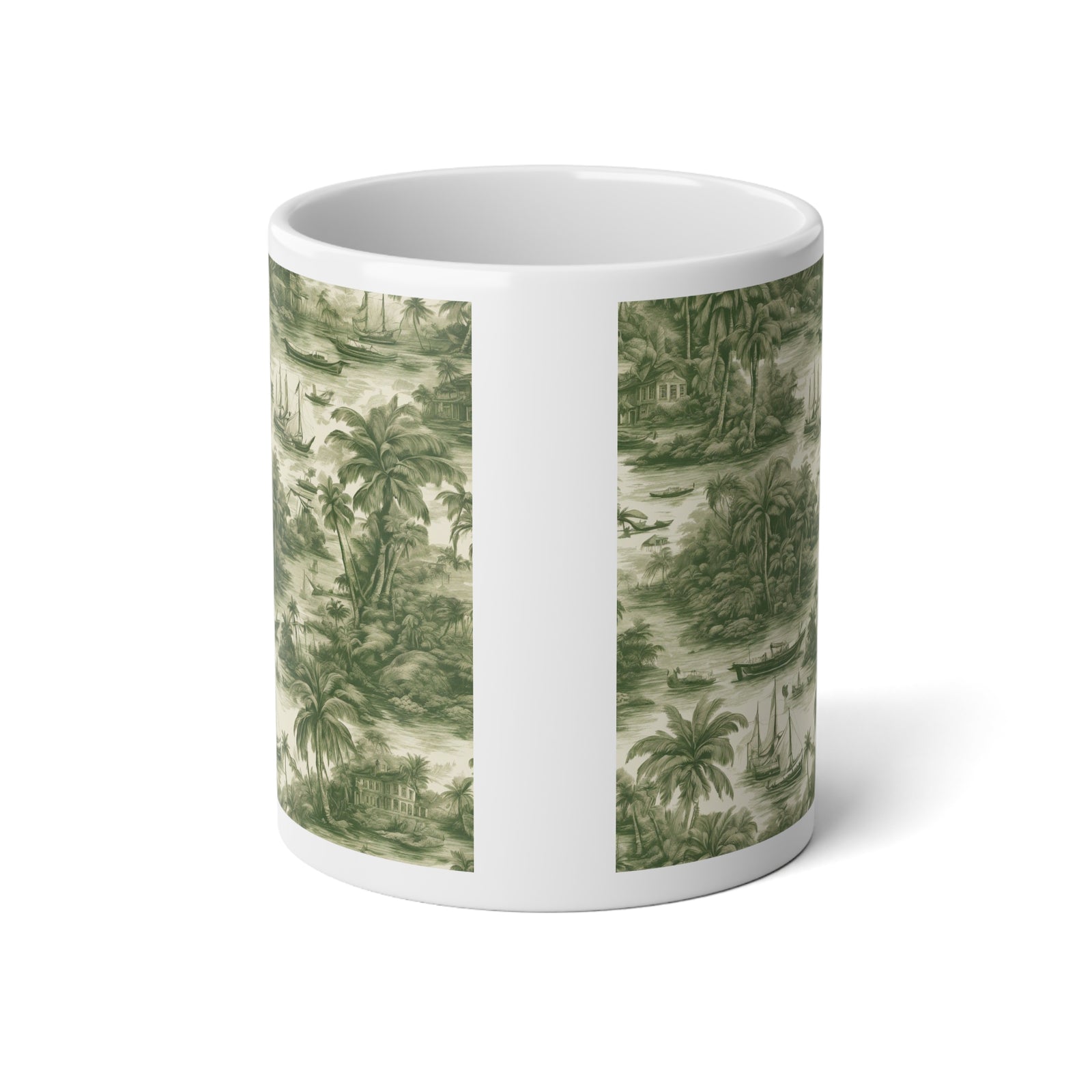 Jumbo Mug, 20oz, Tropical Toile, Evergreen | Tropical Coffee Cup, Gift for Coastal Lovers