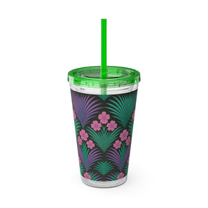 Tropical Tumbler with Straw | 16 oz: Midnight Hibiscus Deco, Pink
