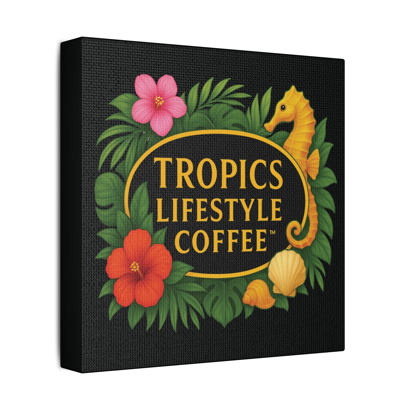 Tropical Wall Art — Tropics Lifestyle Coffee, Seahorse Logo, Black