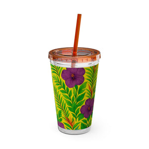 Tropical Tumbler with Straw | 16 oz: Midnight Flower Yellow