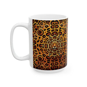 White Ceramic Mug — Bold Leopard Hiidden Pattern Coffee Cup (11oz & 15oz)