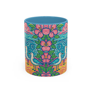 Accent Coffee Mug (11, 15oz), 8 Colors - Tropical Beach Seagulls