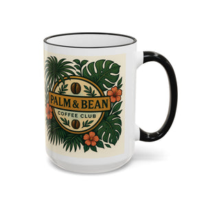 Accent Rim & Handle Coffee Mug — Palm & Bean Coffee Club Logo