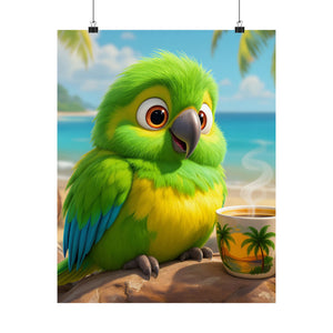 Tropical Beach Poster — Lulu the Parrot Matte Vertical Art Print