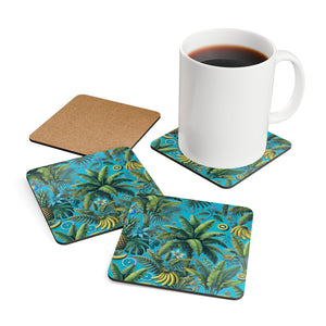 Coaster Set/4 -  More Tropical Fruit, Aqua Blue