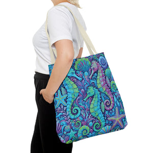 Seahorse Trio Tote Bag, Turquoise Pop - 3 Sizes