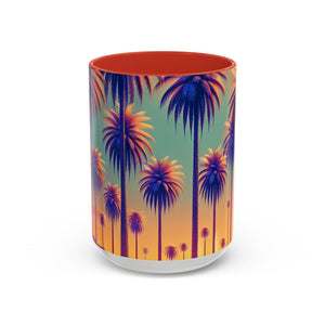 Accent Color Coffee Mug (11, 15oz), 8 Colors - Sunset Palms