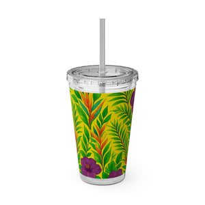 Tropical Tumbler with Straw | 16 oz: Midnight Flower Yellow