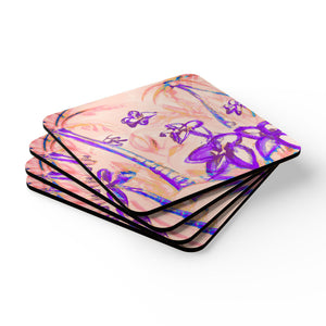 Coaster Set/4 - Tropical Doodles, Peach