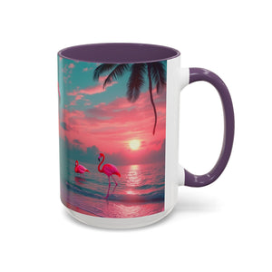 Accent Coffee Mug (11, 15oz), Neon Flamingos at Night / Various Colors