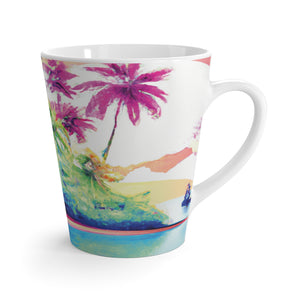 Latte White Mug - Perfect for Coffee Enthusiasts / Watercolor Beach