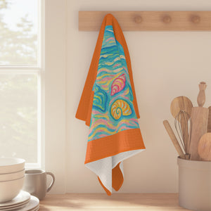 Tropical Microfiber Coffee/Tea Towel – Coastal Seashell Glow, Crusta Orange