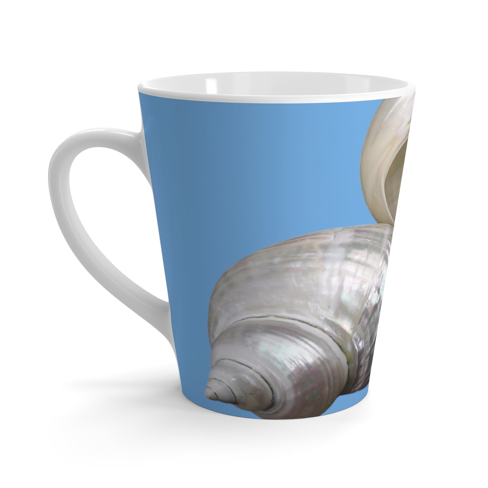 Latte White Mug - Perfect for Coffee Enthusiasts / Lustrous Seashell Trio, Light Blue